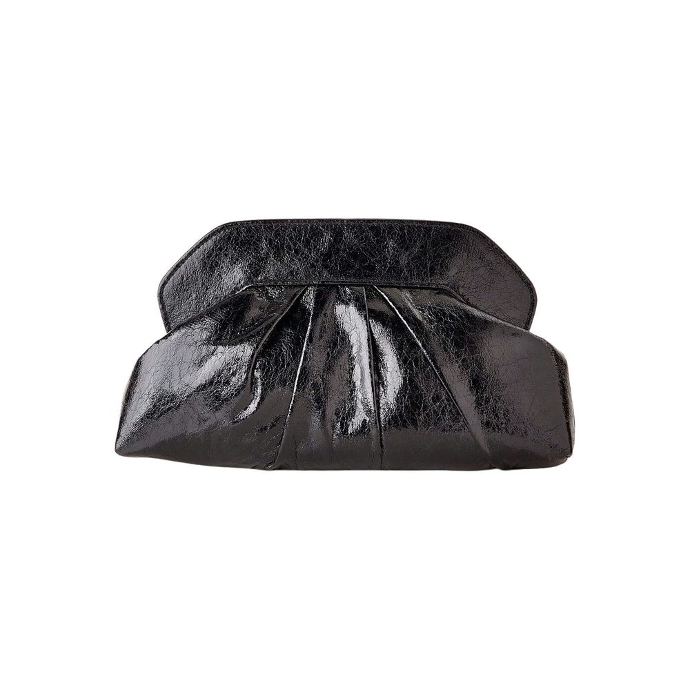 Black Pleated Evening Clutch - PU Leather Crossbody Bag for Weddings